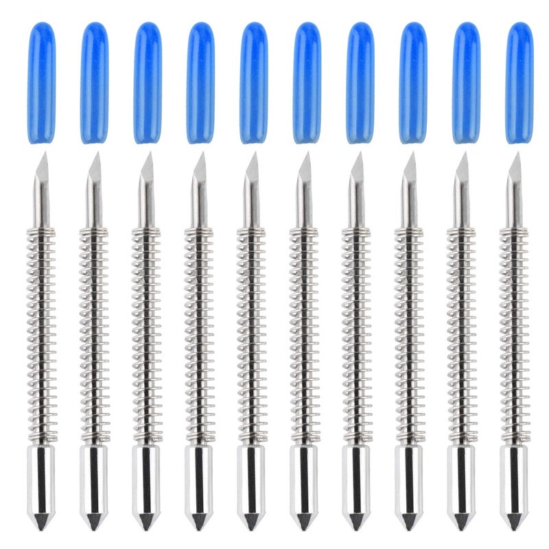 HQMaster 60 Degree Vinyl Cutter Blades Lettering Blade for Graphtec Cutting Plotter, Blue Cap Pack Of 10 with Springs - Image 1